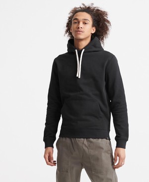 Superdry Organic Cotton Standard Label Loopback Férfi Kapucnis Pulóver Fekete | VHFQE6491